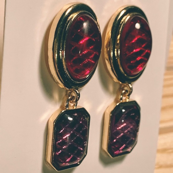 NEW Celeb Favorite Red/Purple Resin Python Gemstone Jelly Inspired Drop Earrings - Picture 5 of 16